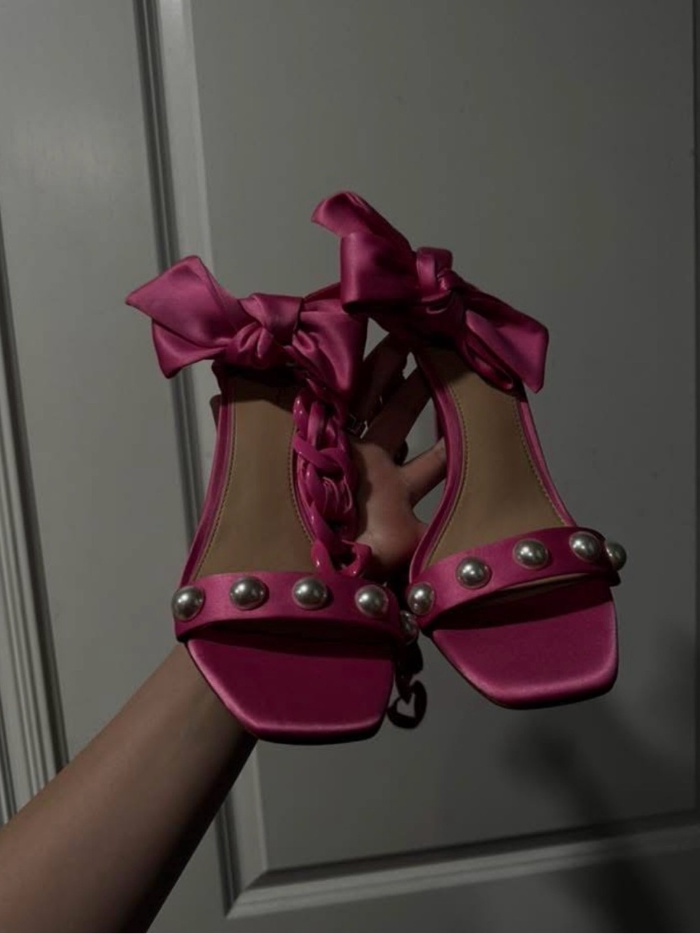 Pink Satin Bow Strap Women's Sandals - Gianni Bini